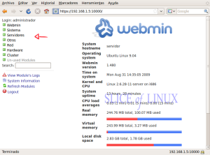 Interfaz de Webmin en español