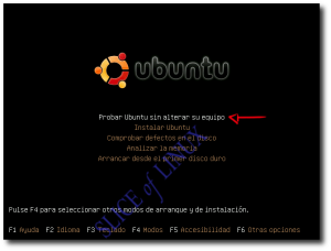 Seleccionamos Probar Ubuntu sin alterar su equipo